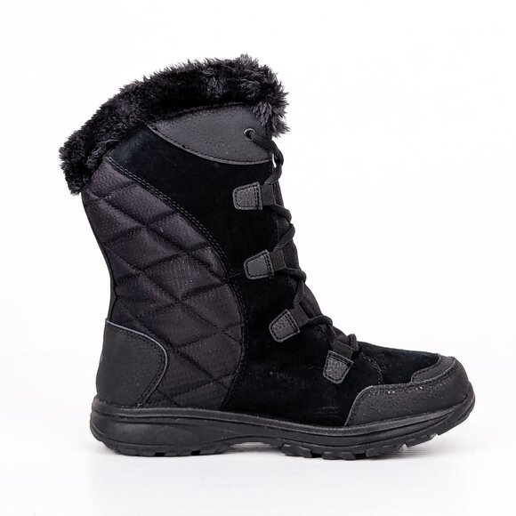 Columbia Women Ice Maiden Black Suede Fabric Warm Winter Mid Boots sz 8 - Picture 5 of 8